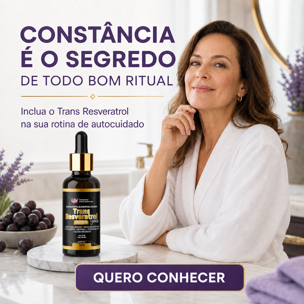 Criativo de autocuidado com o frasco líquido original do Trans Resveratrol Gold