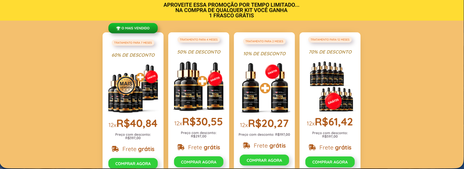 Kits promocionais do Trans Resveratrol Americano com opção de frasco grátis